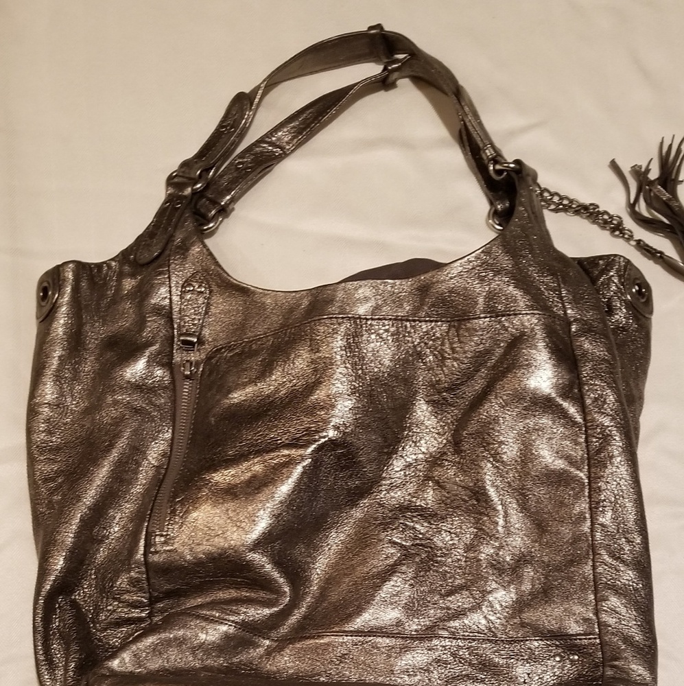 Olivia Harris Metallic Leather Handbag